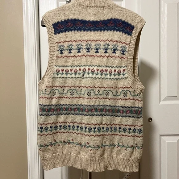 Vintage Eddie Bauer Wool Fair Isle Sweater Vest L - Picture 3 of 6